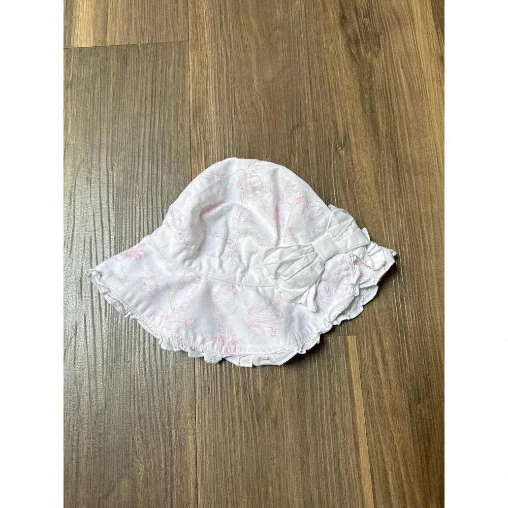 Janie & Jack Baby Bunny Toile Sun Hat White Pink Bow‎ 6-12 Months Easter Spring